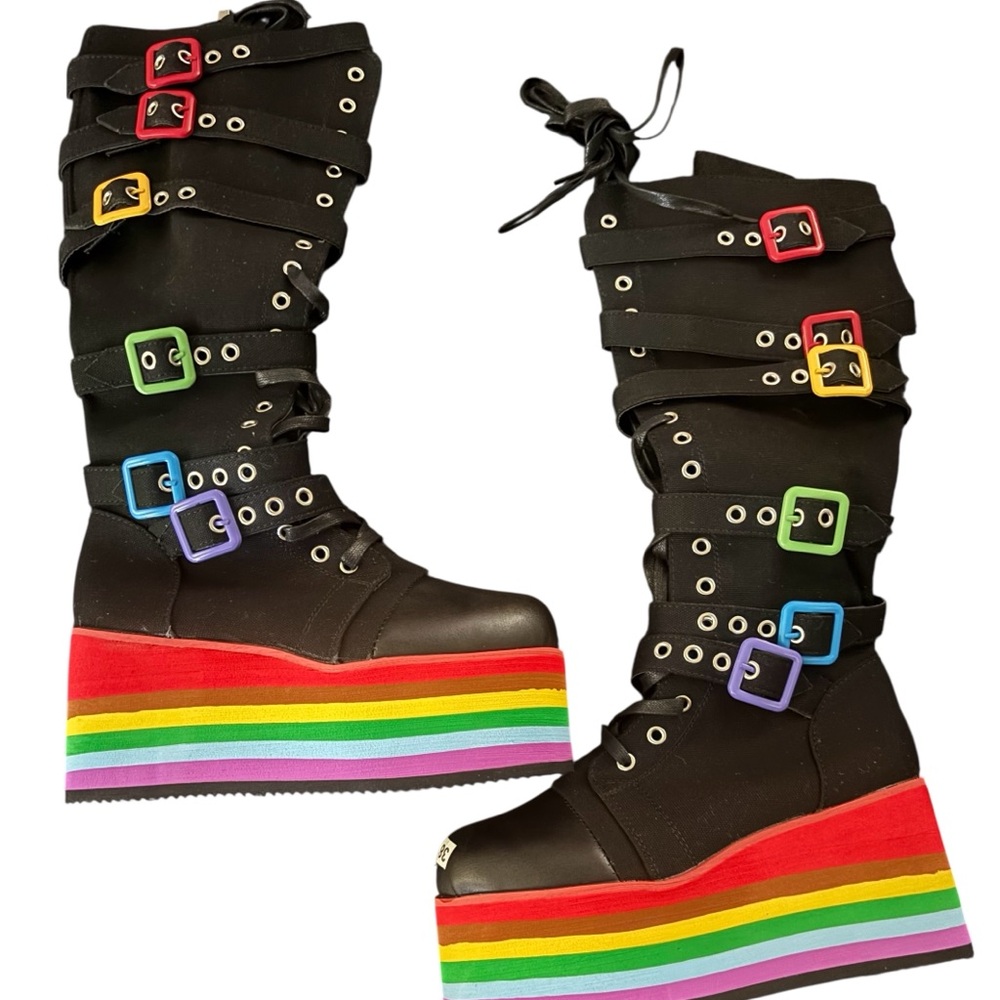 Colorful Buckle Platform Boots